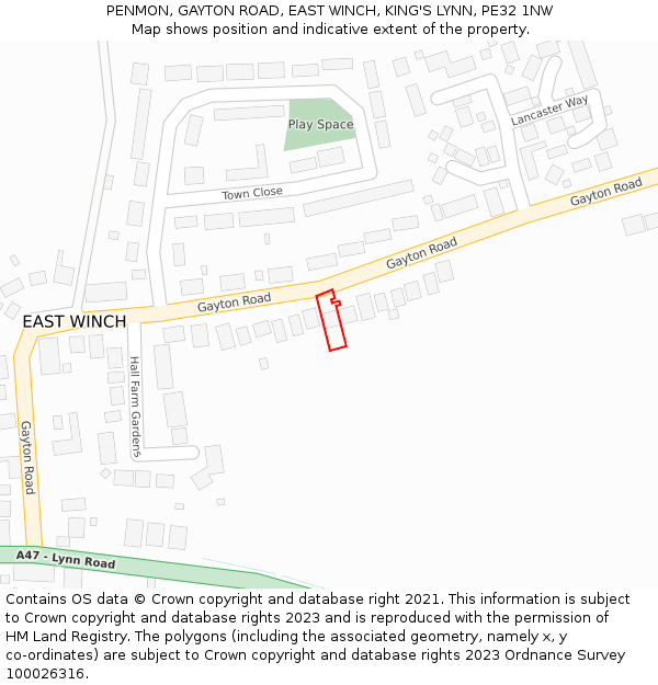 PENMON, GAYTON ROAD, EAST WINCH, KING'S LYNN, PE32 1NW: Location map and indicative extent of plot