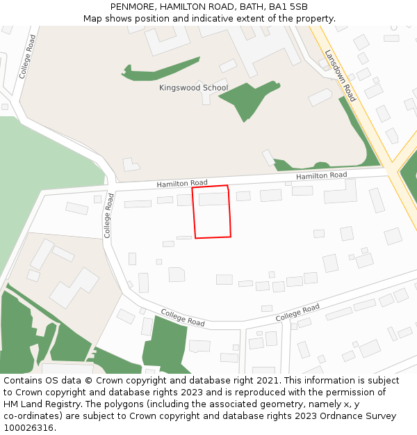 PENMORE, HAMILTON ROAD, BATH, BA1 5SB: Location map and indicative extent of plot