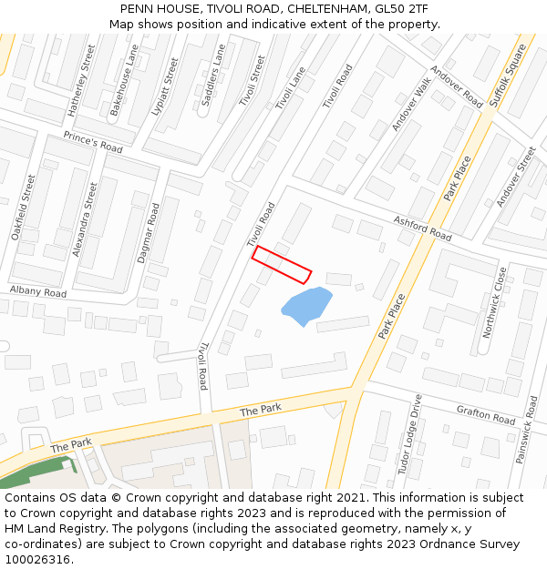 PENN HOUSE, TIVOLI ROAD, CHELTENHAM, GL50 2TF: Location map and indicative extent of plot