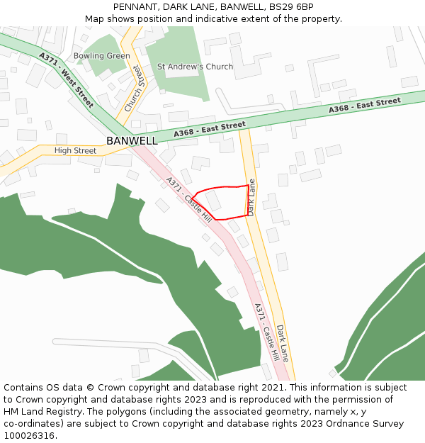 PENNANT, DARK LANE, BANWELL, BS29 6BP: Location map and indicative extent of plot