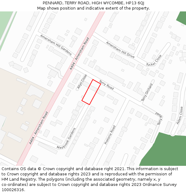 PENNARD, TERRY ROAD, HIGH WYCOMBE, HP13 6QJ: Location map and indicative extent of plot