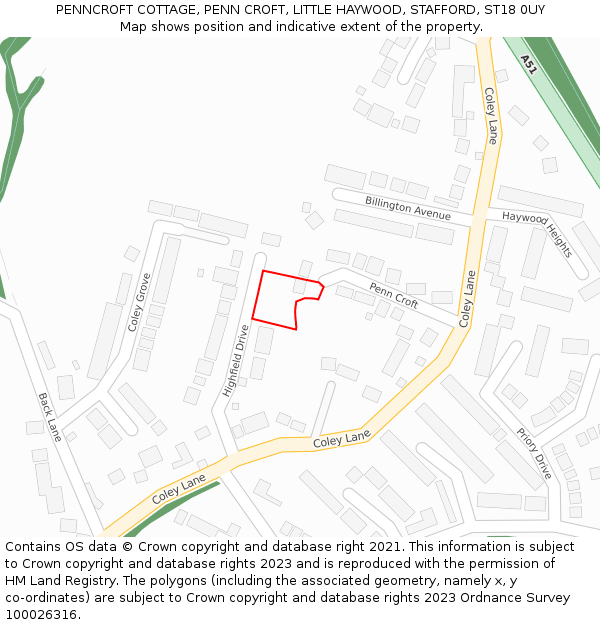 PENNCROFT COTTAGE, PENN CROFT, LITTLE HAYWOOD, STAFFORD, ST18 0UY: Location map and indicative extent of plot