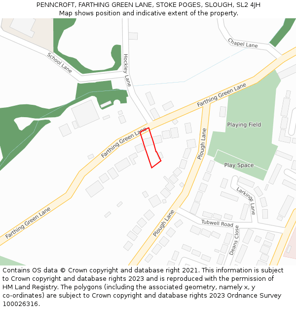 PENNCROFT, FARTHING GREEN LANE, STOKE POGES, SLOUGH, SL2 4JH: Location map and indicative extent of plot