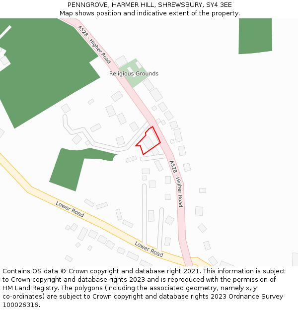 PENNGROVE, HARMER HILL, SHREWSBURY, SY4 3EE: Location map and indicative extent of plot