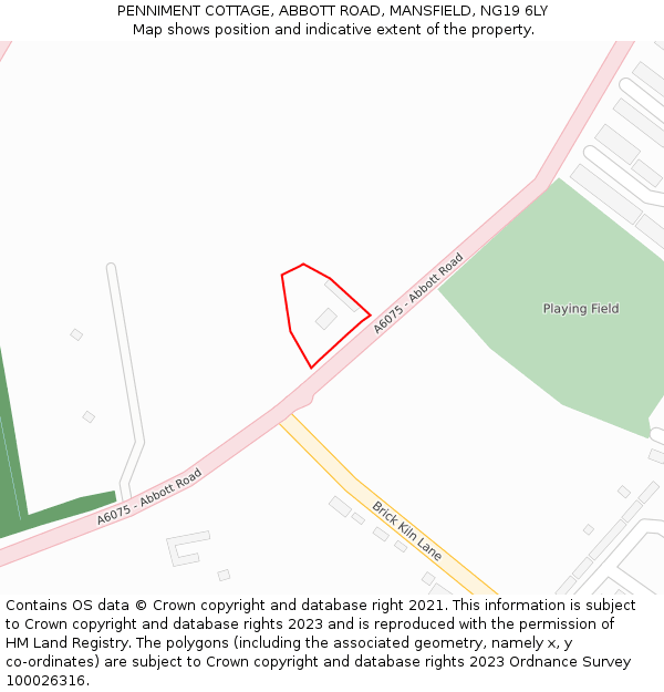 PENNIMENT COTTAGE, ABBOTT ROAD, MANSFIELD, NG19 6LY: Location map and indicative extent of plot