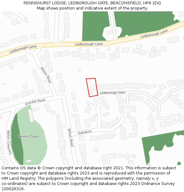 PENNSHURST LODGE, LEDBOROUGH GATE, BEACONSFIELD, HP9 2DQ: Location map and indicative extent of plot