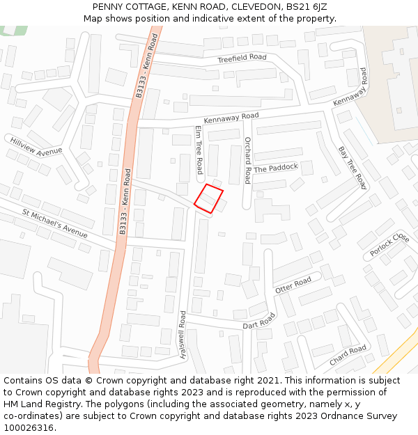 PENNY COTTAGE, KENN ROAD, CLEVEDON, BS21 6JZ: Location map and indicative extent of plot