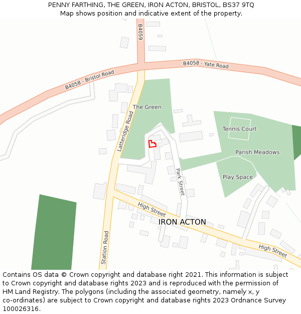 PENNY FARTHING, THE GREEN, IRON ACTON, BRISTOL, BS37 9TQ: Location map and indicative extent of plot