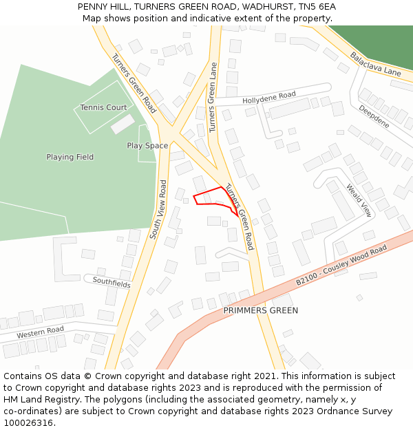 PENNY HILL, TURNERS GREEN ROAD, WADHURST, TN5 6EA: Location map and indicative extent of plot