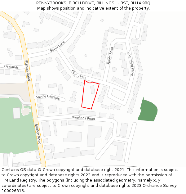 PENNYBROOKS, BIRCH DRIVE, BILLINGSHURST, RH14 9RQ: Location map and indicative extent of plot