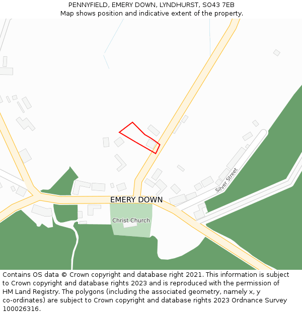 PENNYFIELD, EMERY DOWN, LYNDHURST, SO43 7EB: Location map and indicative extent of plot