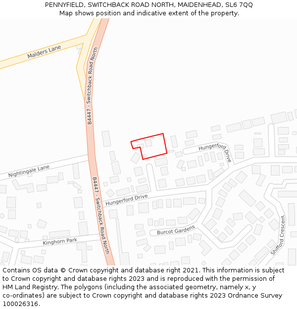 PENNYFIELD, SWITCHBACK ROAD NORTH, MAIDENHEAD, SL6 7QQ: Location map and indicative extent of plot