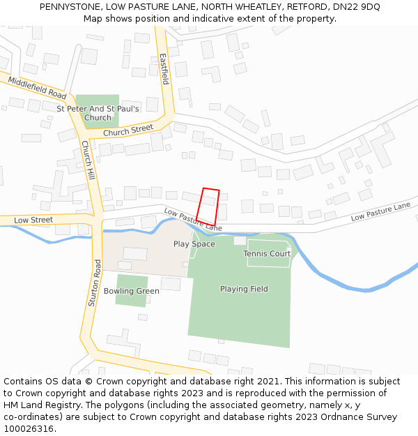 PENNYSTONE, LOW PASTURE LANE, NORTH WHEATLEY, RETFORD, DN22 9DQ: Location map and indicative extent of plot