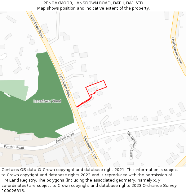 PENOAKMOOR, LANSDOWN ROAD, BATH, BA1 5TD: Location map and indicative extent of plot