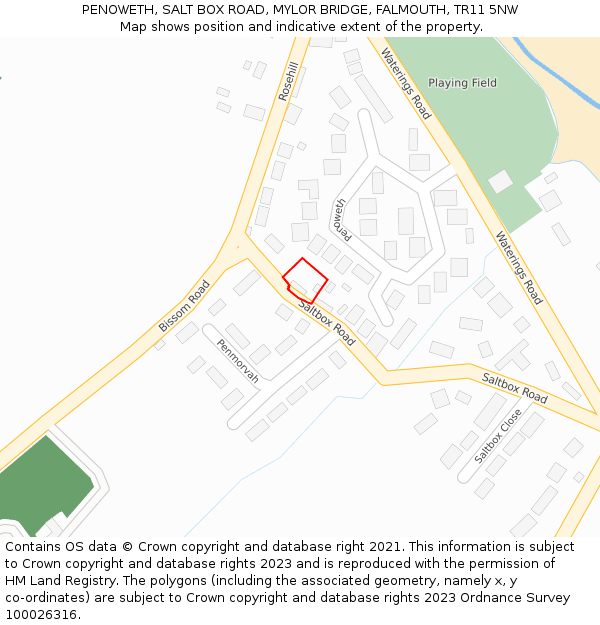 PENOWETH, SALT BOX ROAD, MYLOR BRIDGE, FALMOUTH, TR11 5NW: Location map and indicative extent of plot