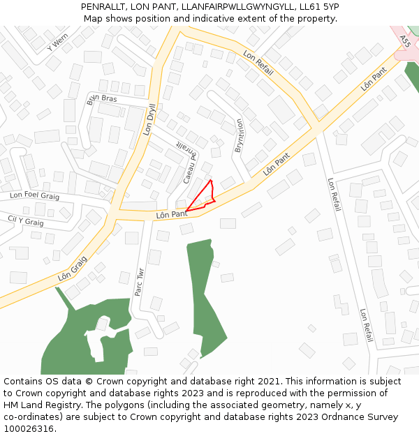 PENRALLT, LON PANT, LLANFAIRPWLLGWYNGYLL, LL61 5YP: Location map and indicative extent of plot