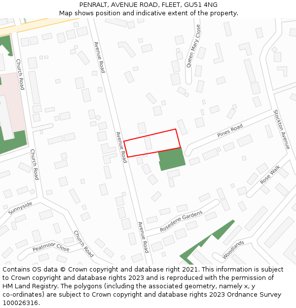 PENRALT, AVENUE ROAD, FLEET, GU51 4NG: Location map and indicative extent of plot