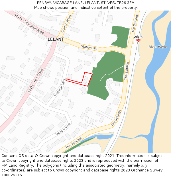 PENRAY, VICARAGE LANE, LELANT, ST IVES, TR26 3EA: Location map and indicative extent of plot
