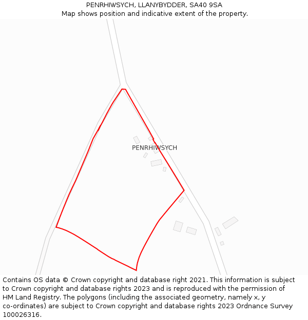 PENRHIWSYCH, LLANYBYDDER, SA40 9SA: Location map and indicative extent of plot