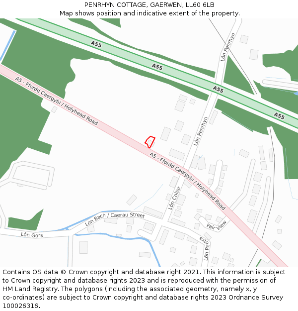 PENRHYN COTTAGE, GAERWEN, LL60 6LB: Location map and indicative extent of plot