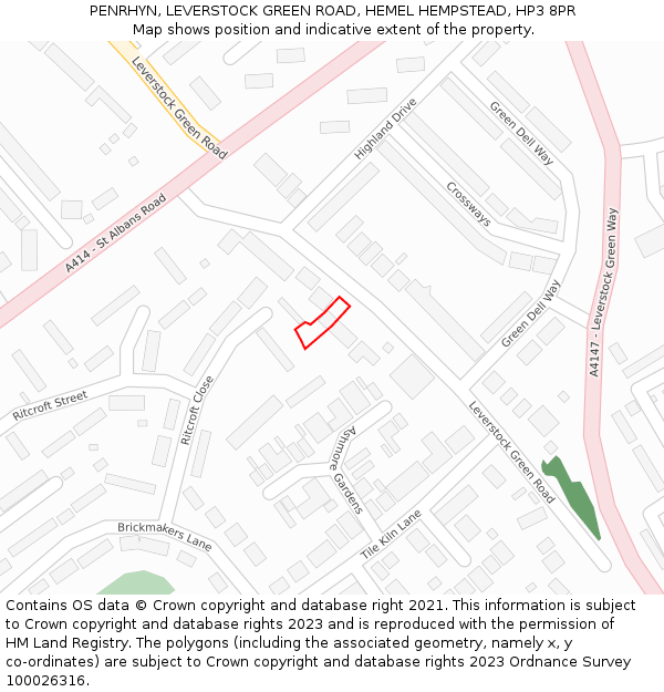 PENRHYN, LEVERSTOCK GREEN ROAD, HEMEL HEMPSTEAD, HP3 8PR: Location map and indicative extent of plot