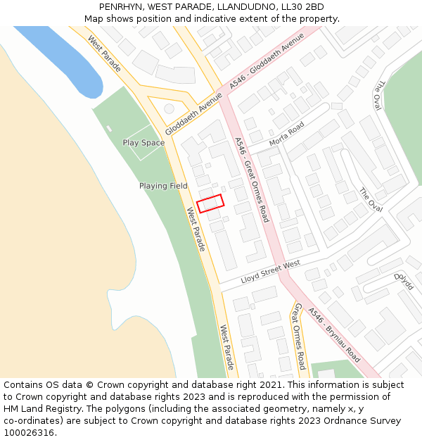 PENRHYN, WEST PARADE, LLANDUDNO, LL30 2BD: Location map and indicative extent of plot