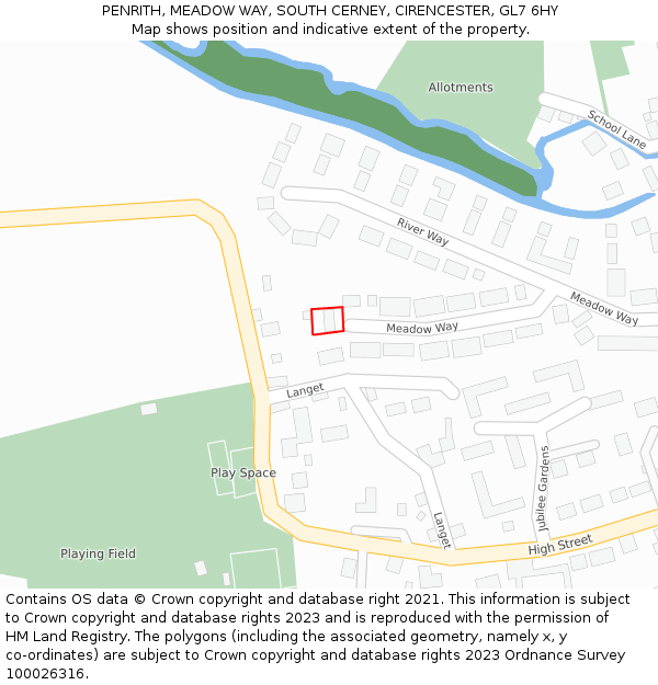 PENRITH, MEADOW WAY, SOUTH CERNEY, CIRENCESTER, GL7 6HY: Location map and indicative extent of plot
