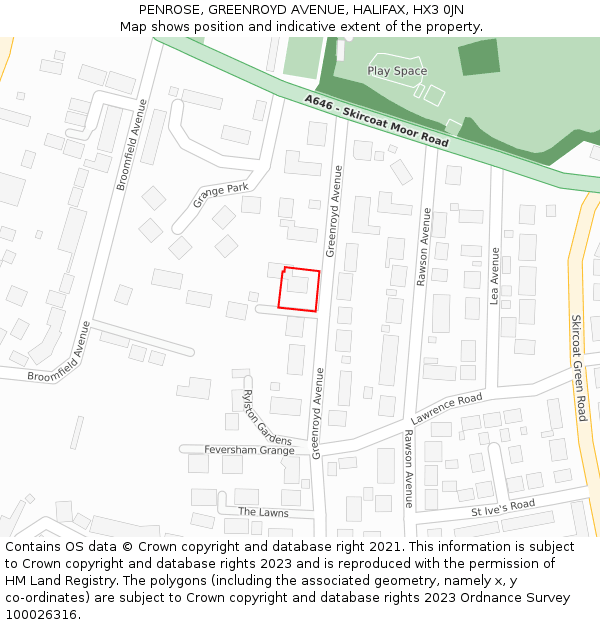 PENROSE, GREENROYD AVENUE, HALIFAX, HX3 0JN: Location map and indicative extent of plot