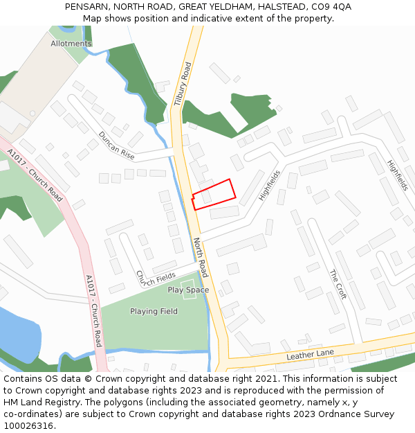 PENSARN, NORTH ROAD, GREAT YELDHAM, HALSTEAD, CO9 4QA: Location map and indicative extent of plot