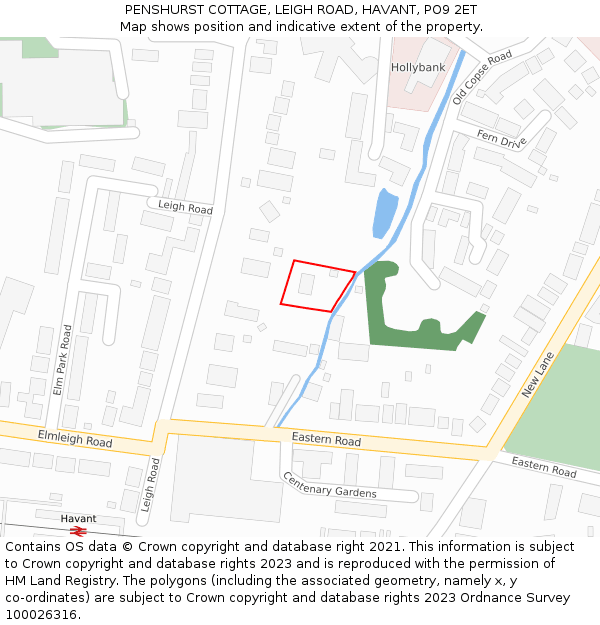 PENSHURST COTTAGE, LEIGH ROAD, HAVANT, PO9 2ET: Location map and indicative extent of plot