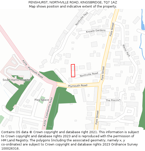 PENSHURST, NORTHVILLE ROAD, KINGSBRIDGE, TQ7 1AZ: Location map and indicative extent of plot