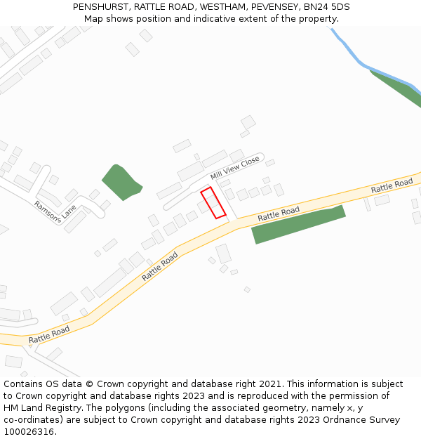 PENSHURST, RATTLE ROAD, WESTHAM, PEVENSEY, BN24 5DS: Location map and indicative extent of plot