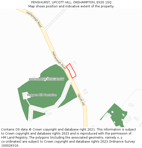 PENSHURST, UPCOTT HILL, OKEHAMPTON, EX20 1SQ: Location map and indicative extent of plot