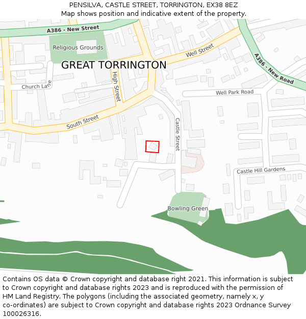 PENSILVA, CASTLE STREET, TORRINGTON, EX38 8EZ: Location map and indicative extent of plot