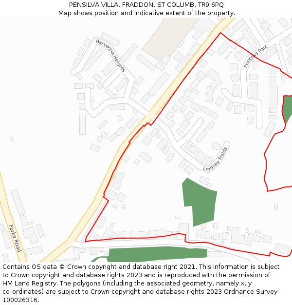 PENSILVA VILLA, FRADDON, ST COLUMB, TR9 6PQ: Location map and indicative extent of plot