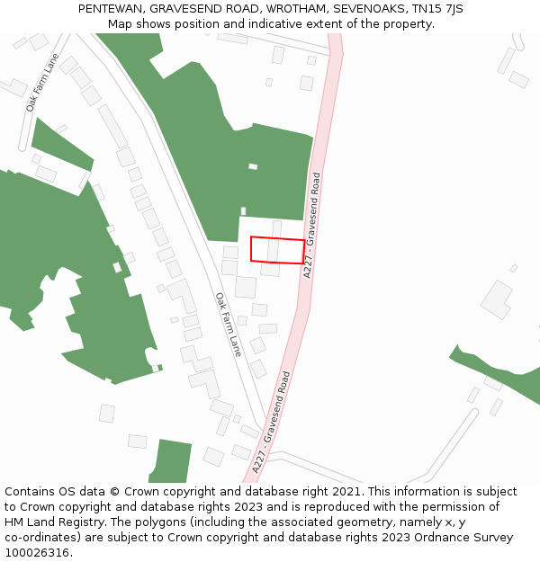 PENTEWAN, GRAVESEND ROAD, WROTHAM, SEVENOAKS, TN15 7JS: Location map and indicative extent of plot