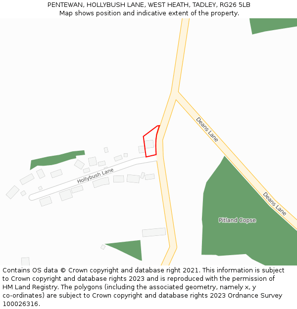 PENTEWAN, HOLLYBUSH LANE, WEST HEATH, TADLEY, RG26 5LB: Location map and indicative extent of plot