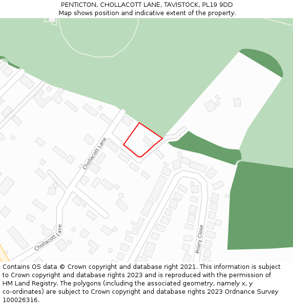 PENTICTON, CHOLLACOTT LANE, TAVISTOCK, PL19 9DD: Location map and indicative extent of plot
