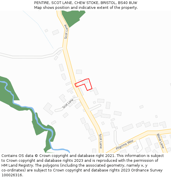 PENTIRE, SCOT LANE, CHEW STOKE, BRISTOL, BS40 8UW: Location map and indicative extent of plot