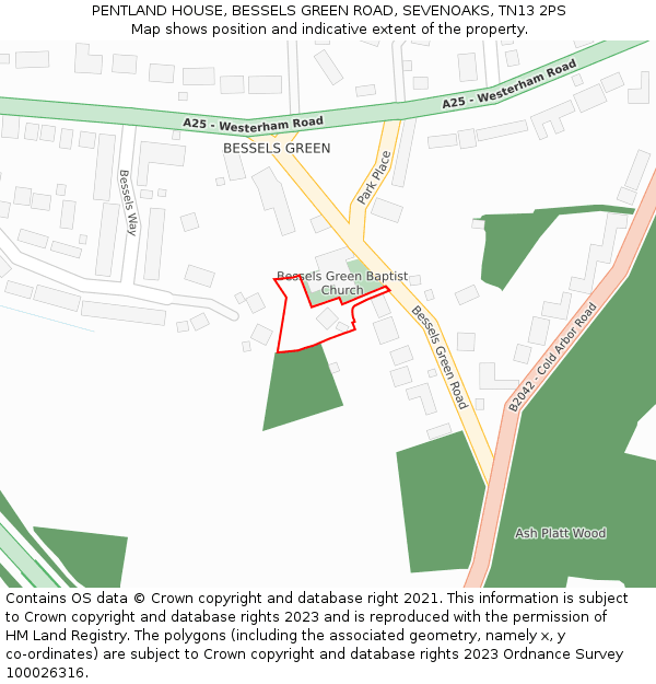 PENTLAND HOUSE, BESSELS GREEN ROAD, SEVENOAKS, TN13 2PS: Location map and indicative extent of plot