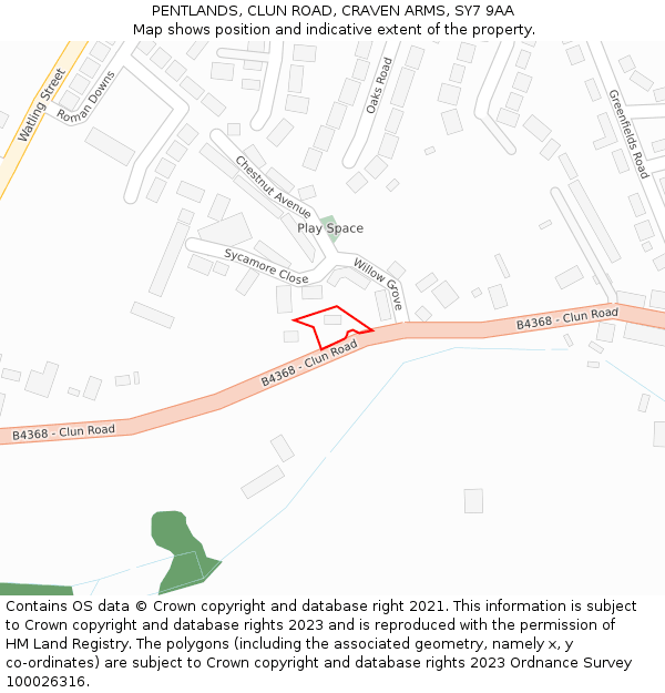 PENTLANDS, CLUN ROAD, CRAVEN ARMS, SY7 9AA: Location map and indicative extent of plot