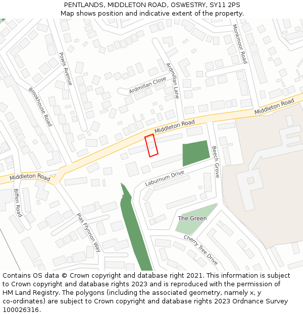 PENTLANDS, MIDDLETON ROAD, OSWESTRY, SY11 2PS: Location map and indicative extent of plot