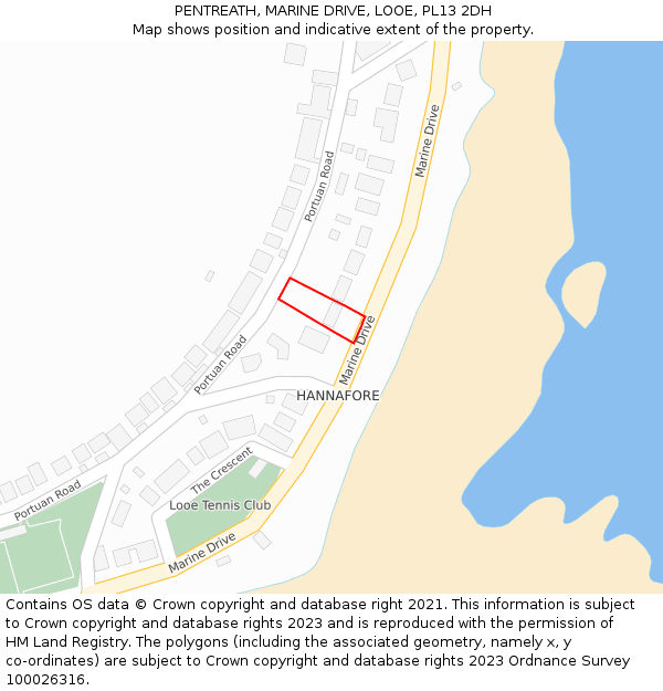 PENTREATH, MARINE DRIVE, LOOE, PL13 2DH: Location map and indicative extent of plot