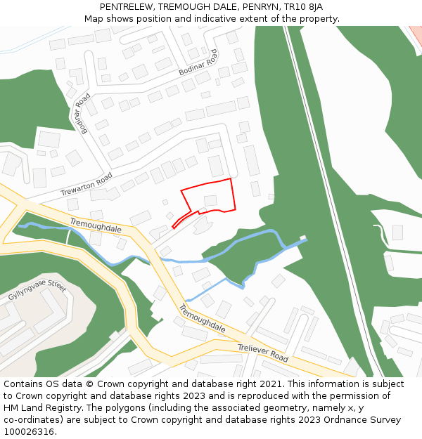 PENTRELEW, TREMOUGH DALE, PENRYN, TR10 8JA: Location map and indicative extent of plot