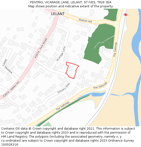 PENTRIG, VICARAGE LANE, LELANT, ST IVES, TR26 3EA: Location map and indicative extent of plot