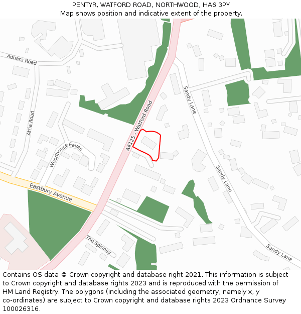PENTYR, WATFORD ROAD, NORTHWOOD, HA6 3PY: Location map and indicative extent of plot