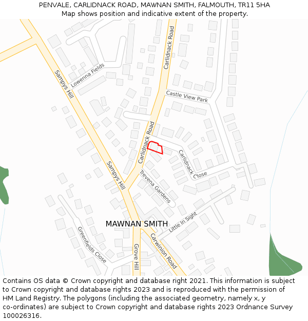 PENVALE, CARLIDNACK ROAD, MAWNAN SMITH, FALMOUTH, TR11 5HA: Location map and indicative extent of plot