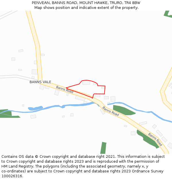 PENVEAN, BANNS ROAD, MOUNT HAWKE, TRURO, TR4 8BW: Location map and indicative extent of plot