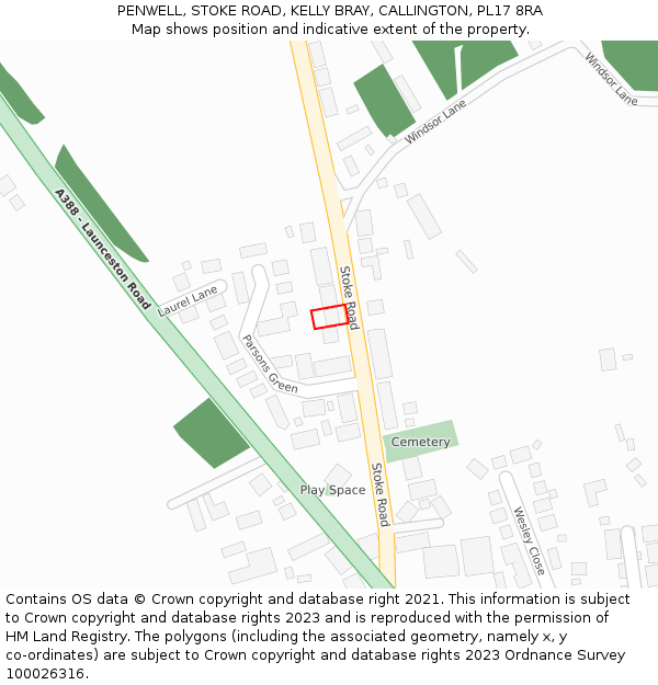 PENWELL, STOKE ROAD, KELLY BRAY, CALLINGTON, PL17 8RA: Location map and indicative extent of plot