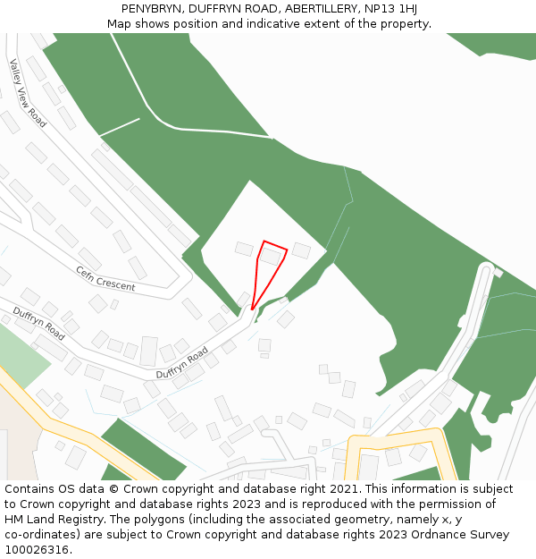 PENYBRYN, DUFFRYN ROAD, ABERTILLERY, NP13 1HJ: Location map and indicative extent of plot